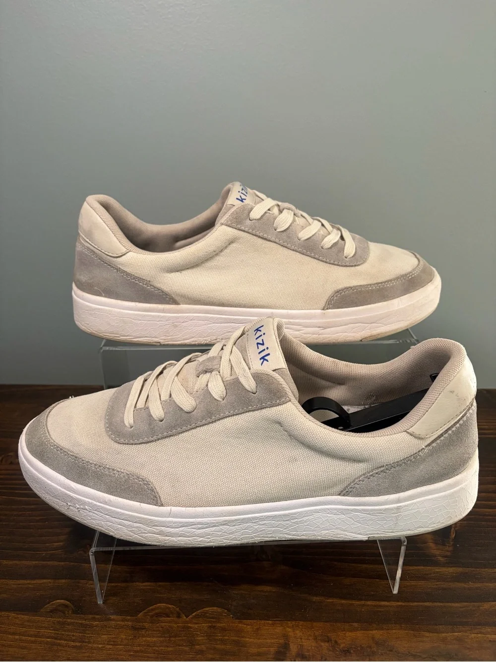 Kizik Prague Men's Casual Lace-Up Sneakers in Cream and a Grey Cream Size 11.5W